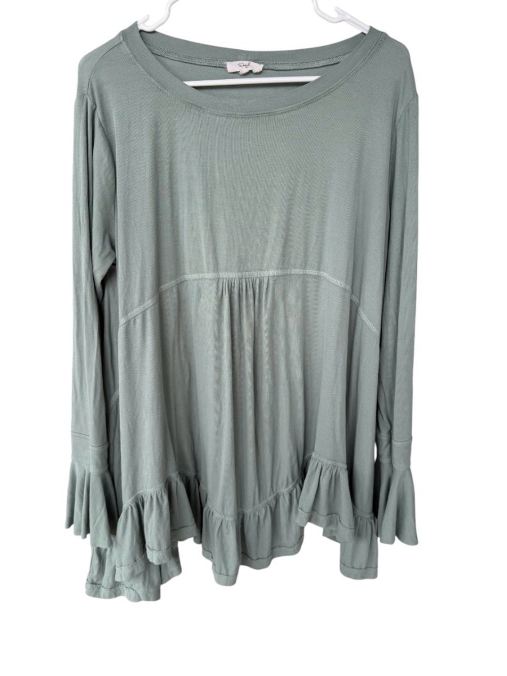 Easel oversized Ruffle Hem Long-Sleeve Top - Sage Green